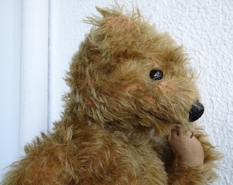 vintage,Oak,handmade,sitting,teddy bear,mohair,fully jointed,13''glass eyes.
