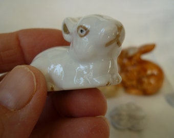 5,vintage,glazed ceramic rabbits,bunnies,miniature,figurines.