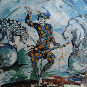 2001 Rolf Knie,limited edition,decorative Clown plate,im licht der manege/raubtiernummer mit harlekinin the light of the arena/Harlequin
