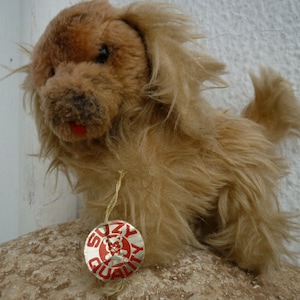 vintage, pluche, hond, Duitse Suzy Kwaliteit speelgoed, draaibaar hoofd, klein, vintage knuffeldier.