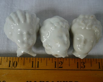 Excavated,German,3 China Doll Heads, Glazed Ceramic Fragments