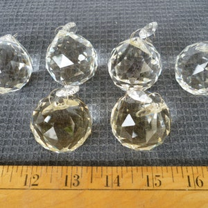 lot of 6 crystal,cut glass,polygon spheres,lamp parts with small octaganol prisms,from vintage glass chandelier