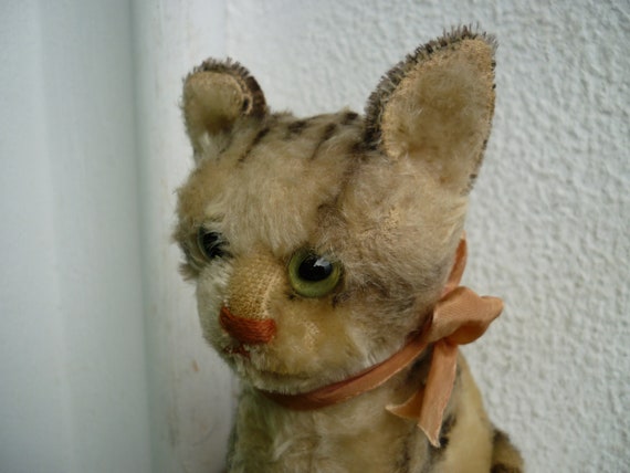 Vintage Steiff Susi Cat,17cm. Plush, Green Eyes, Swivel Head,no
