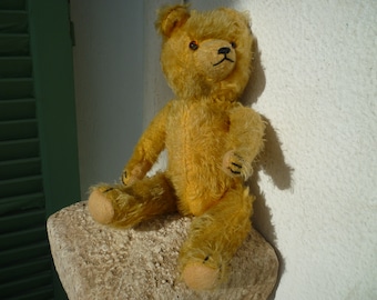sml.vintage,11'',golden,mohair teddy bear,fully jointed,glass eyes.
