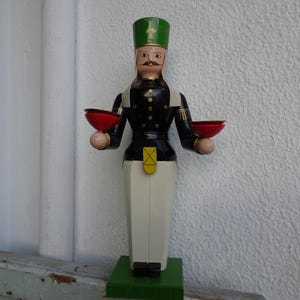 Vintage,German,wooden Erzgebirge soldier,Christmas candle holder,worn with faults.