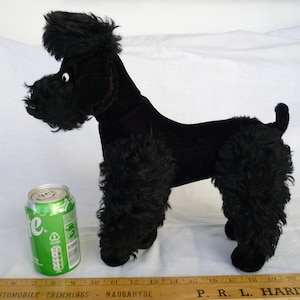 vintage,schwarz Mohair,Pudel,Holz gefüllt,Hund,Glasaugen,voll gegliedert