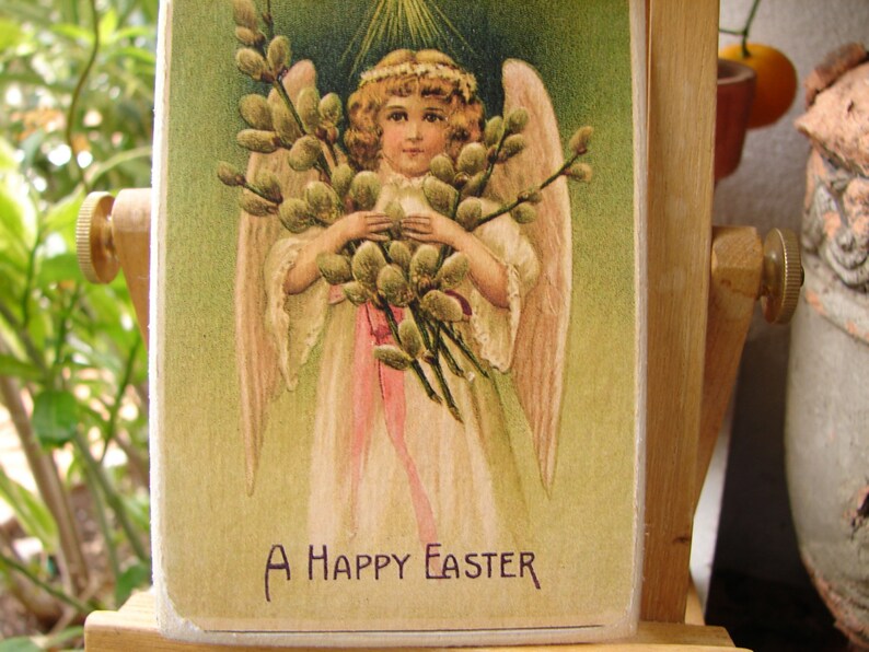 Victorian Style A Happy Easter Angel With Pussy Willows Etsy