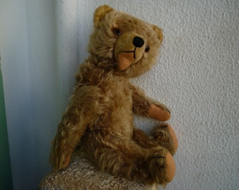 vintage,15'' fully jointed,teddy bear,wood stuffed,mohair,glass eyes.