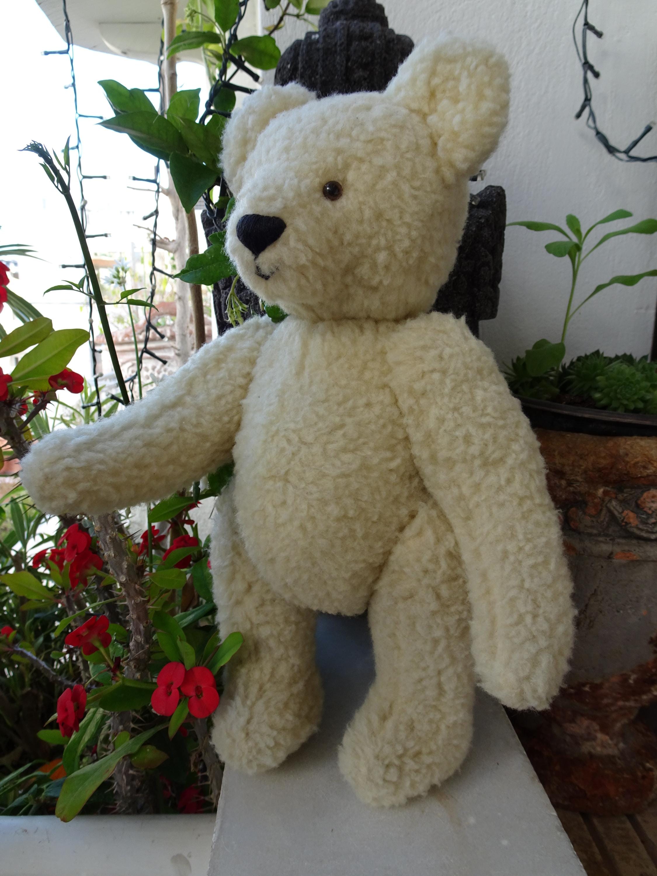 ヴィンテージ、12インチの木製ぬいぐるみ、ぬいぐるみクマ、完全関節式