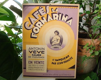 1930&#39;s French,card,shop sign, advertising,printed cardboard,Cafes La Fonarina,publication plaque