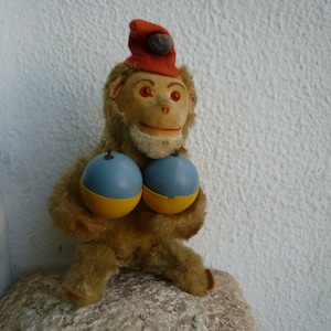 Ancien Jouet mécanique Singe aux cymbales Max Carl 1957