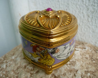 The Franklin Mint,House of Fabergé,PULCINELLA,small,vintage,porcelain,Music Box,with fine 24K gold highlights.