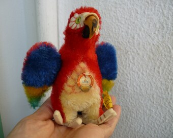シュタイフ社製インコぬいぐるみ（緑・黄色、ドイツ製、ヴィンテージ