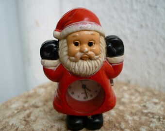 Vintage,miniature clock,Father Christmas,working,battery operated.