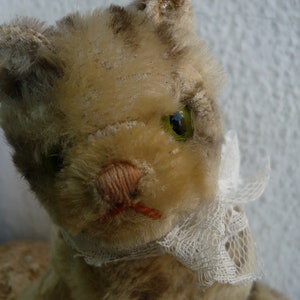 vintage,Steiff cat,Susi,sitting kitten with silverscript ear button & swivel head.