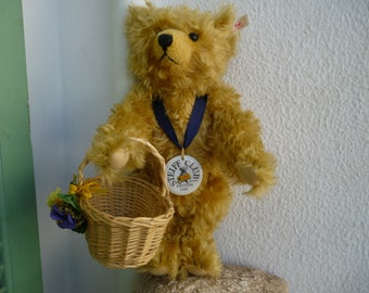 vintage Steiff, picknickteddybeer, 1997, gelimiteerde editie, 12'' goud, blond, echt mohair, 420108