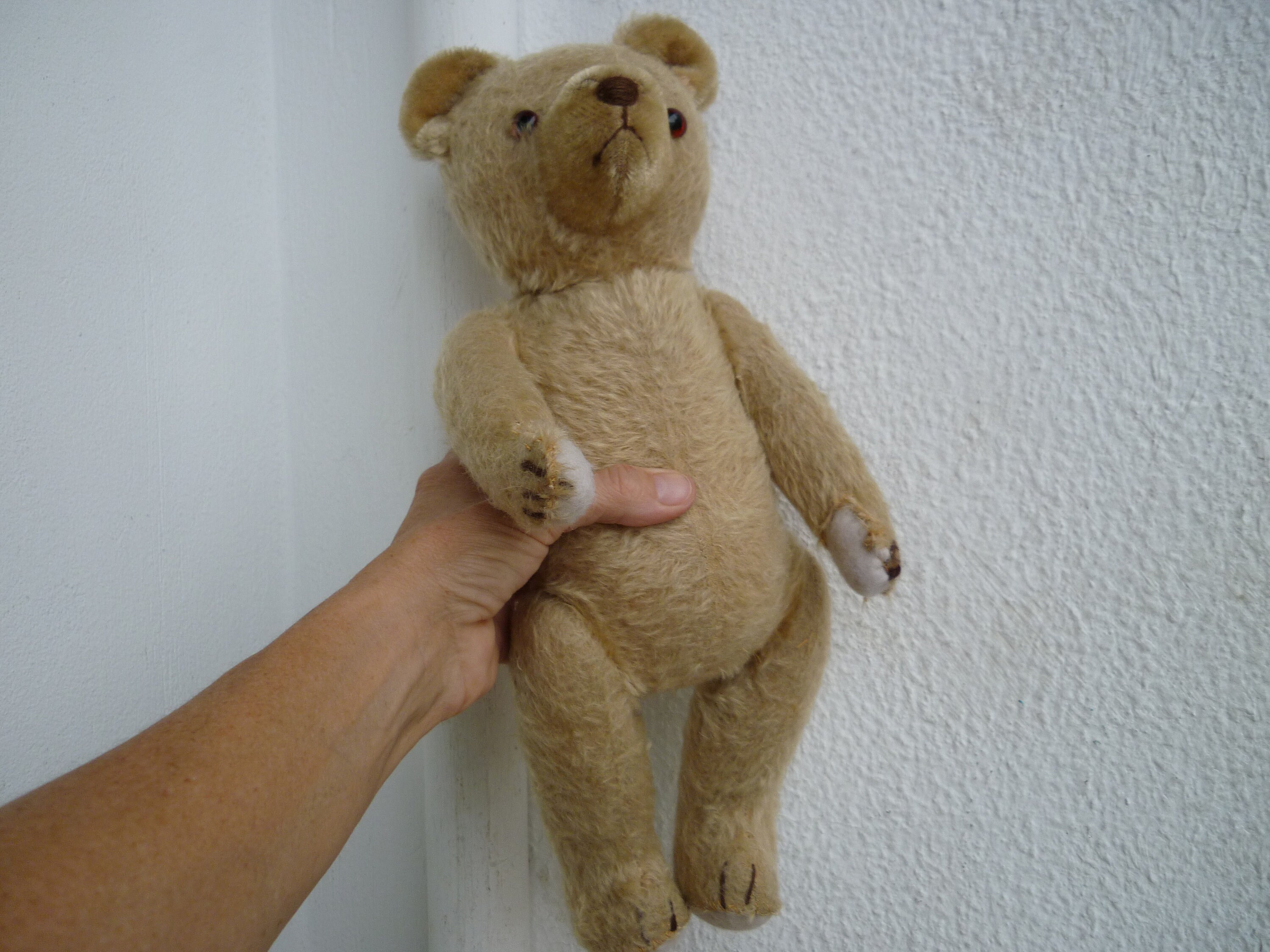 Ours en peluche ancien de 33 cm (13 po.) : Growler rembourré en laine de bois des années 1920 - Canada