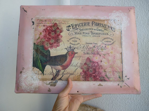 Shabbyic romantico cottage vittoriano rose rosa uccello retrò alluminio per caffè decorazione vintage poster decorazione artistica da parete poster in metallo 20 x 30 cm