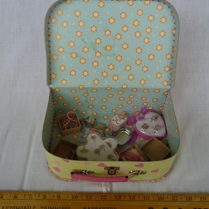 vintage, estojo de vaidade, boneca, mini mala infantil, cartão costurado, alça e fechos de metal, incl. joias para meninas ou bonecas
