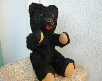 Oso de peluche alemán antiguo, de 8 pulgadas, articulado con varillas, relleno de paja, con extremidades articuladas con alambre.