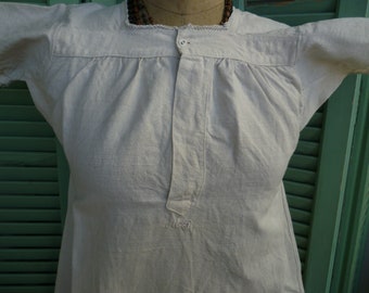 antique,French,ladies,monogrammed  gown MJ,hemp,linen,flax,handmade nightshirt,dress,smock,short sleeved.