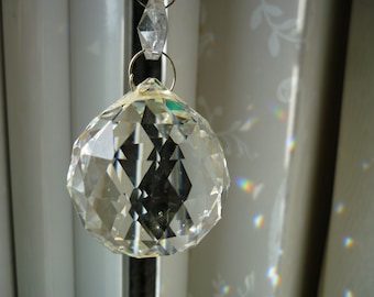 Vintage Cut Glass Crystal Sphere Lamp Parts, Chandelier Prisms, Set of 6