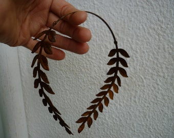 vintage,Greek,very rusty metal,decorative tiara,headband,laurel leaves,handmade.