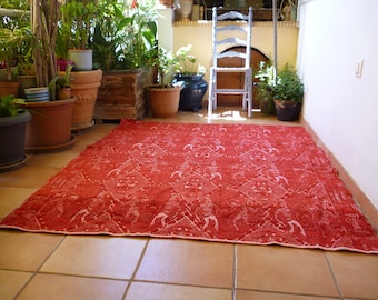 vintage,1950's,handmade,Greek wool rug,Xrami,tapestry,bedspread,ancient soldiers,amphoras,unique piece,80'' x 65''(6'8'' x 5'5'')