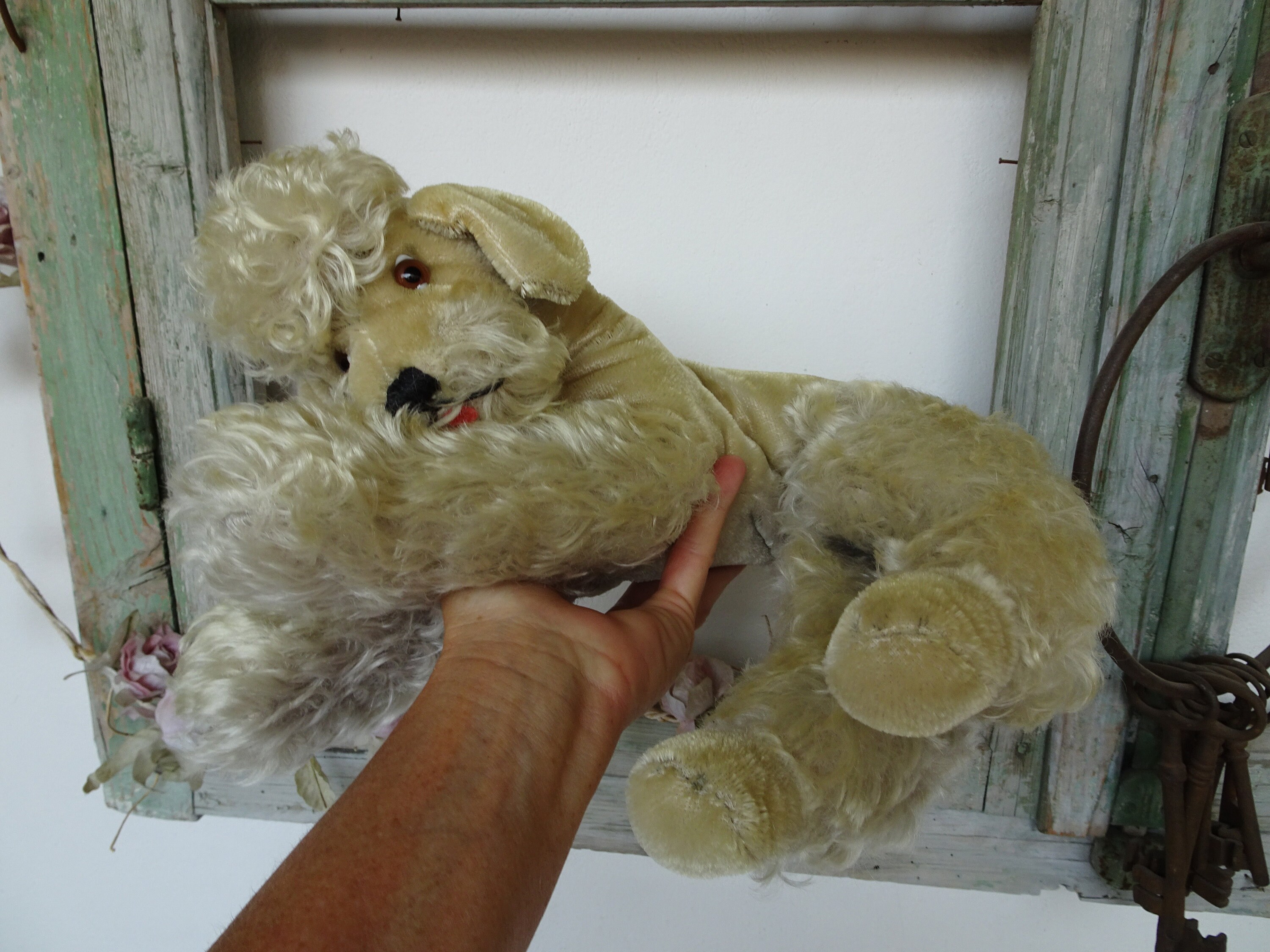 Vintage,steiff,taupe,grey,gray,large,reclining,snobby Poodle Dog