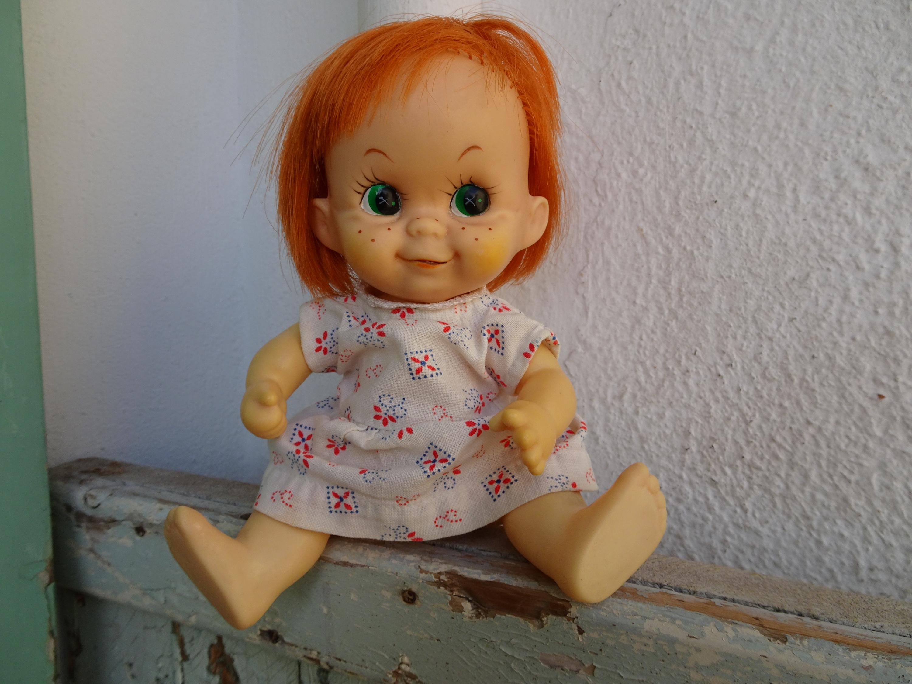 Vintage 8'' Plastic Doll,made in Japan.ginger Hair,green Eyes