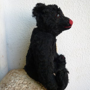 11 &#39;&#39; schwarz,Mohair,Steiff,Teddybär,005992,voll gegliedert,Ohrknopf & gelbe Fahne