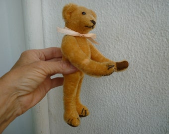 vintage,OOAK,mini,golden mohair teddy bear,fully jointed,7 1/2''