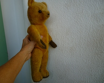 Ancien Ours Articulé En Mohair – Vintage, Manque Les Oreilles
