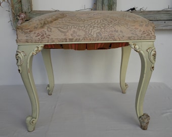 Tal como se encontró, estilo Luis XV, tocador de madera, taburete para tocador, NECESITA RESTAURACIÓN.