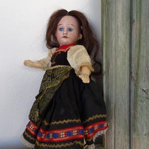 9&#39;&#39; Armand Marseille doll,Germany,bisque head,compo body,teeth,original German Dirndl dress.