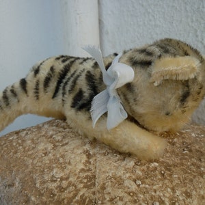 vintage Steiff,floppy,sleeping kitty cat,mohair kitten,silverscript button