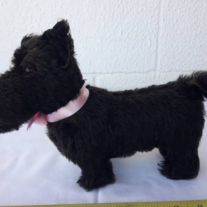 Vintage,French,black Scottie,Scottish Terrier,worn & threadbare dog,vintage,wood stuffed,glass eyes,swivel head.