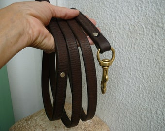 vintage,long,brown,oiled leather dog lead,leash with brass catch,73'' long plus 3'' catch