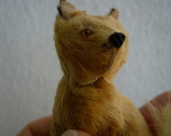 antique,miniature fox,rabbit fur,2'' h.for your antique dollhouse display,original fur toys,West Germany.