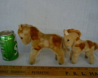 Pair of vintage Steiff,mohair ponies,pinto pony,blonde & tan horses.No ids.