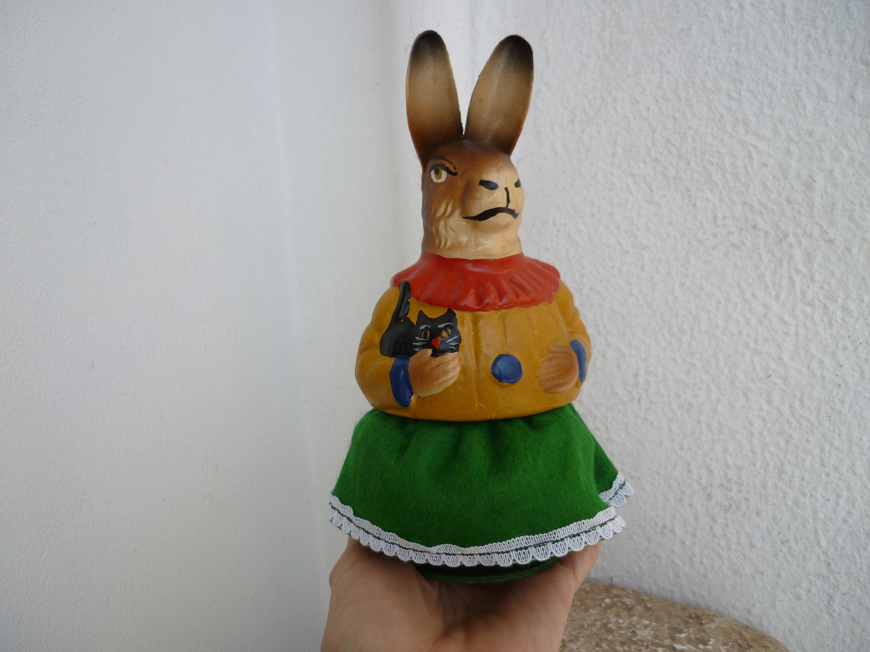 German Easter Bunny Candy Container, Mrs. Bunny With Cat, Papier Mache ...