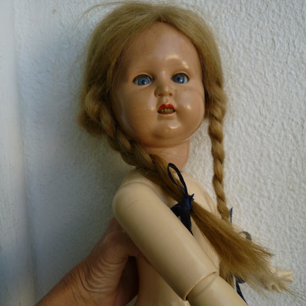 vintage,celluloid,21''doll,sleep eyes,open mouth with teeth,German,hard plastic.