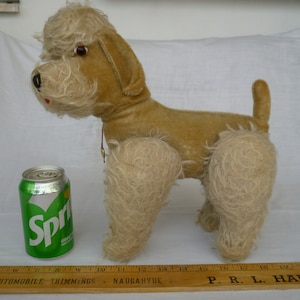 vintage,taupe,mohair,Hermann pudel hund,voll gegliedert,ein Auge fehlt & sehr abgenutzt.