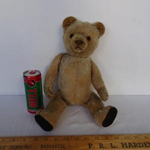 vintage,German,worn mohair,fully jointed teddy bear,15&#39;&#39; wood stuffed,glass eyes.