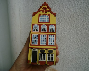 Vintage,small,German,painted wooden block house,Erzgebirge village or country home,putz,Muster Ges Gesch.