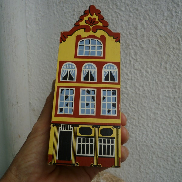 Vintage,small,German,painted wooden block house,Erzgebirge village or country home,putz,Muster Ges Gesch.