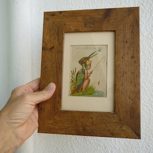 Aux Doigts De Fee,antiquité,publication chromolithique française,carte commerciale,publicité.Martin-pêcheur/enfant pêchant.