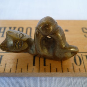 vintage,miniature,brass,cat with ball,tiny figurine,funny,little,cat figure.