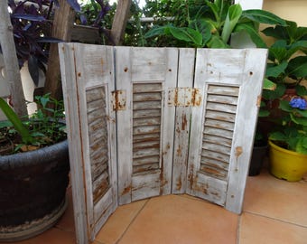 Antique,French,crusty,weather worn,rare,3 panel,short,wooden shutter panel,salvage piece,as found condition.