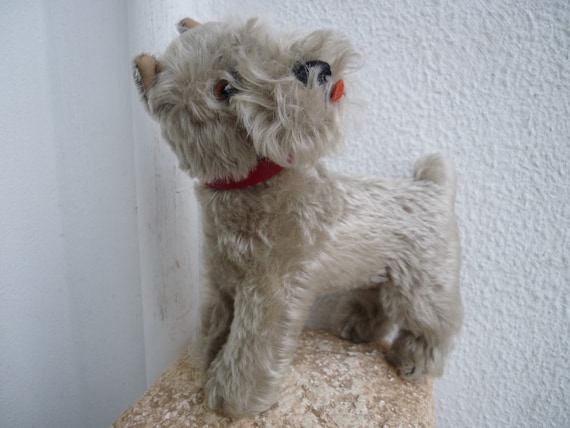 Rare,9'' Steiff Tessie,light Gray,grey,schnauzer Dog,red